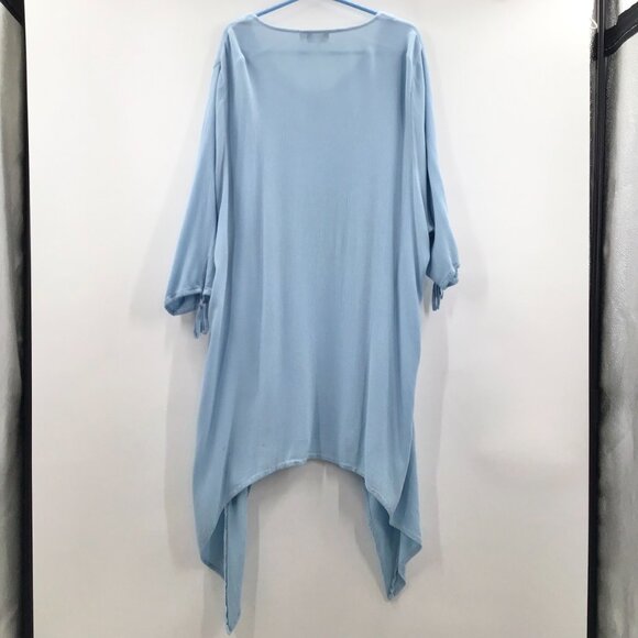 Handmade Lagenlook Mock Twinset Women's 5X Top Light Blue Sharkbite Hem Boho - Picture 2 of 14